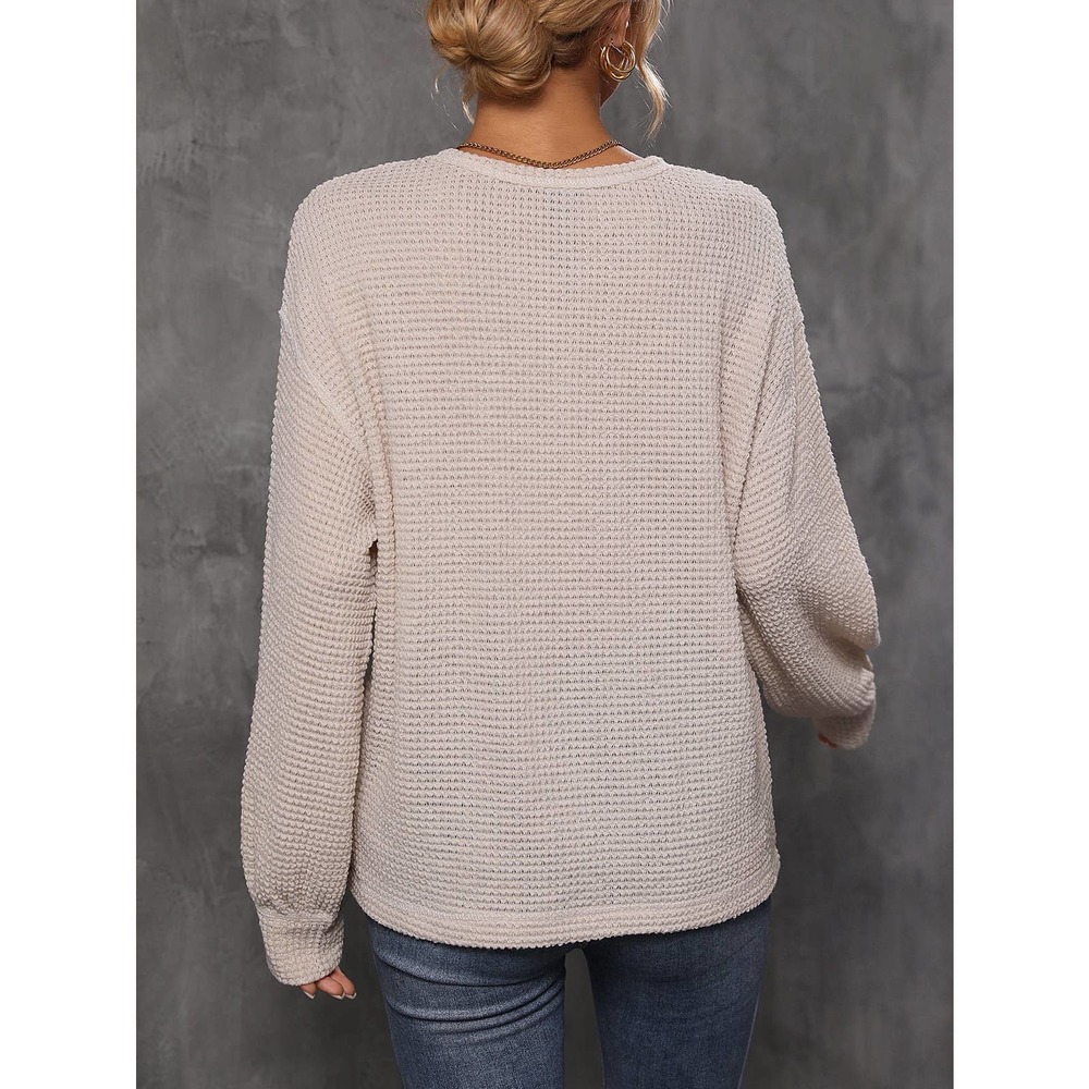 Minimalist Bishop Sleeve Pocket Patched Topstitching Tee waffle thermal - Picture 6 of 10